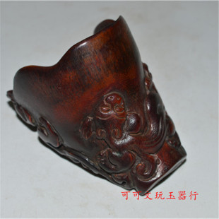 牛角杯真天然黑驴蹄子杯子手把件文玩摆件收藏驴蹄雕刻酒杯手工仿