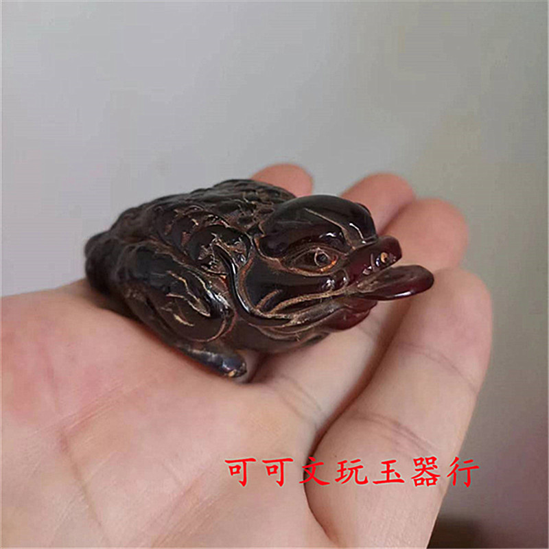 正品牦牛角雕刻金蝉饰品摆件牛角雕件金蟾手把玩件吊坠文玩收藏品