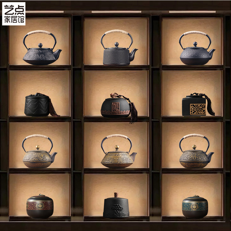 新中式茶室茶柜氛围布置摆设宋代美学摆件茶空间装饰铁茶壶茶叶罐,家居饰品,装饰摆件,淘宝优惠券,粉丝福利购,淘宝优惠卷