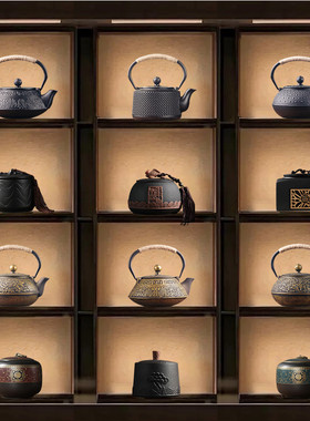 装饰品铁壶茶叶罐茶室博古架摆件