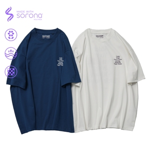 BTB 255G日系索罗娜sorona凉感标语印花宽松圆领短袖T恤打底衫