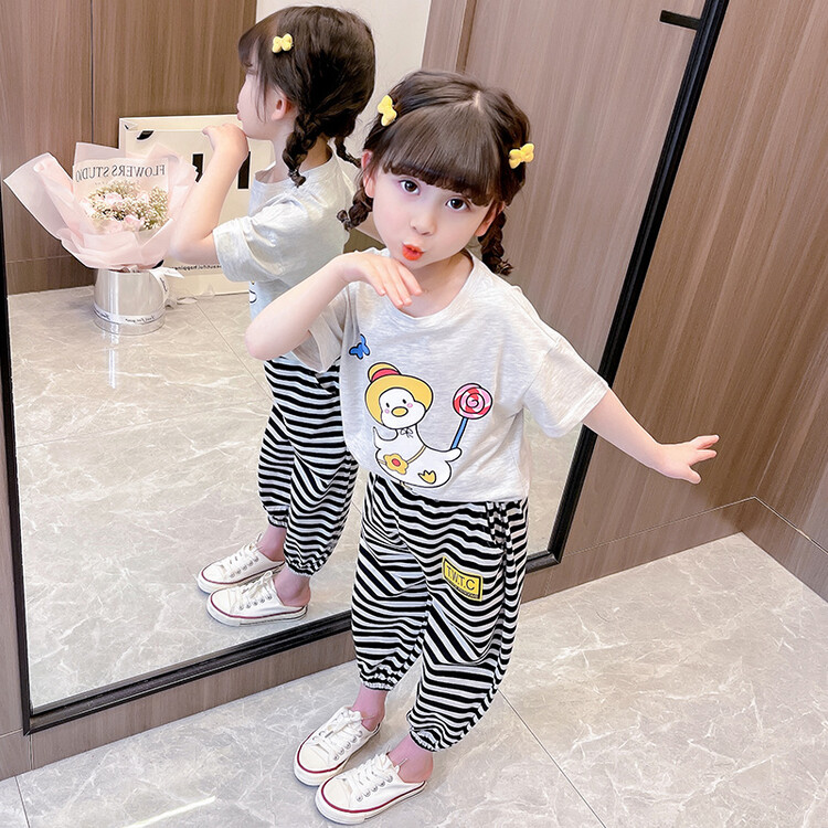 女童新款夏季套装女宝宝韩版短袖防蚊裤夏装小童时髦夏天两件套潮