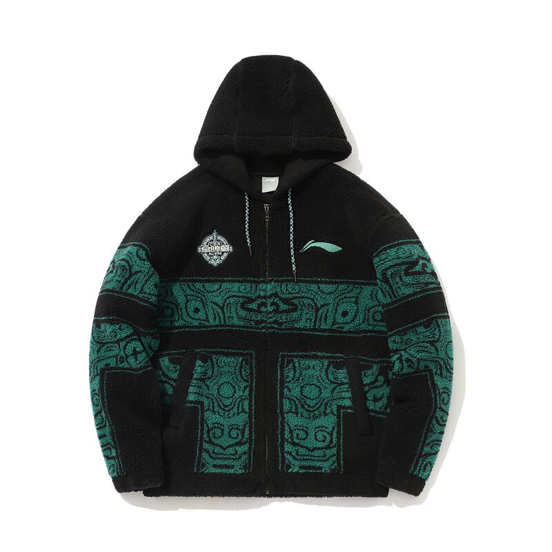 LI NING MENS CBA ALL-STAR BASKETBALL LAMB WOOL HOODED COTTON JACKET PLUS SIZE CARDIGAN SWEATSHIRT SPORTSWEAR AWDQ427