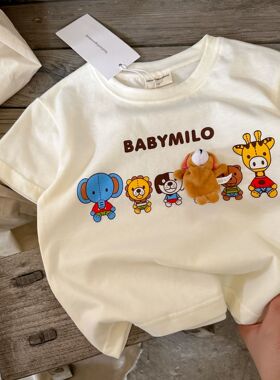 现货25夏季新款卡通趣味动物园短袖短裤两件套 男女儿童休闲百搭