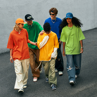 气流纺纯棉落肩纯色短袖T恤