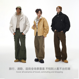 美式 复古宽松撞色上衣男 可拆卸翻领毛绒夹克外套25新品 NOMORE男装