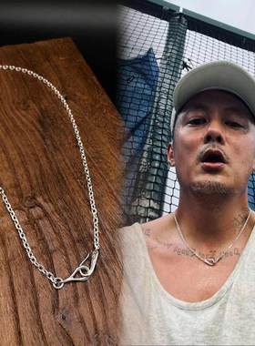 手工LarryS项链男潮牌925纯银个性余文乐同款复古素银链细角链