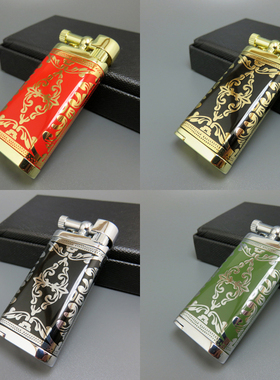 SPUNK带压棒仿古烟斗专用打火机斜火明火充气复古男式 仿珐琅纹