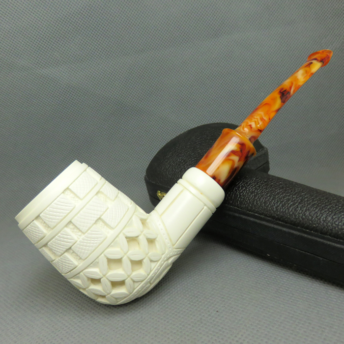 土耳其进口Hilmi cay大号海泡石烟斗原石斗师YUSUF手工雕刻花篮 5