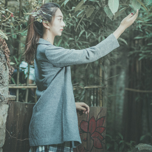 禾雨竹原创2016冬装加厚羊毛大衣女装修身文艺粗花呢羊绒女外套