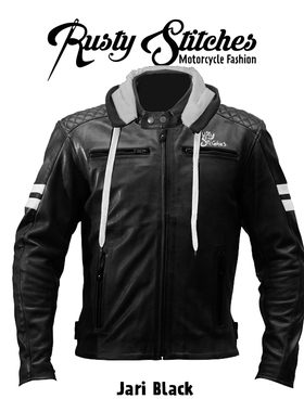 英国RustyStiches Jari连帽衫男款复古摩托机车骑行皮衣 牛皮夹克