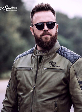 英国RustyStiches Jari头层牛皮哈雷 摩托机车骑行皮衣 复古夹克