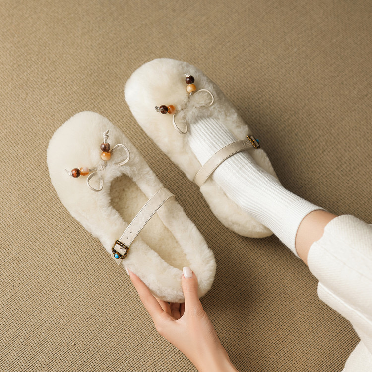 高端定制2025新款甜美风羊羔毛玛丽珍单鞋女加绒冬季保暖防滑棉鞋