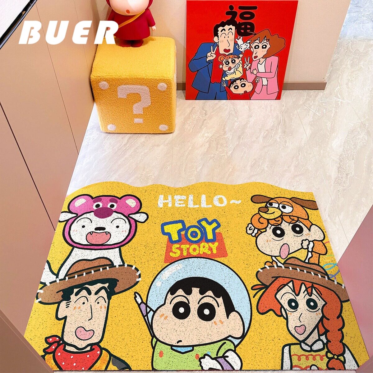 BUER蜡笔小新入户门垫家用丝圈防滑垫可擦洗家用玄关门垫耐磨脚垫