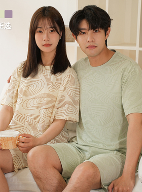 NNID全棉短袖短裤家居服套装40S双纱200克透气休闲圆领T恤长裤