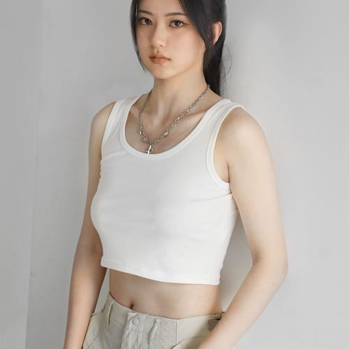 NNID修身显瘦辣妹纯色夏季无袖U领上衣吊带运动小背心透气舒适