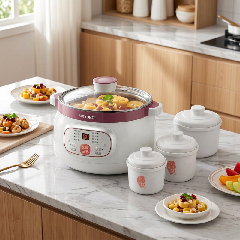 天际不锈钢隔水电炖盅全自动炖锅电陶瓷煲汤燕窝炖盅BB煲一锅四胆