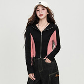 复古撞色拼接短款 ILOVECHOC 美式 新款 外套女辣妹连帽上衣 2026秋季