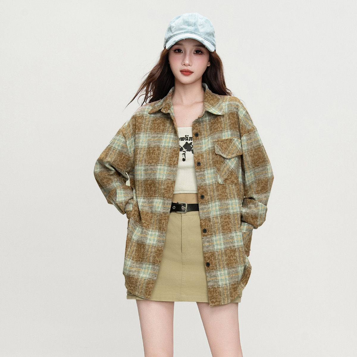 ILOVECHOC2025秋季新款格子衬衫