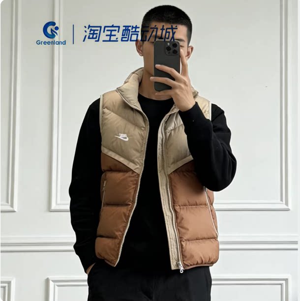 耐克男士运动保暖拼接羽绒马甲