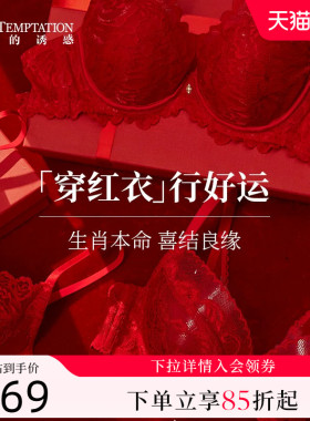 夏娃的诱惑性感蕾丝红色内衣内裤结婚新娘本命年2026新款文胸套装
