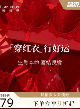 夏娃的诱惑性感蕾丝红色内衣内裤结婚新娘本命年2026新款文胸套装