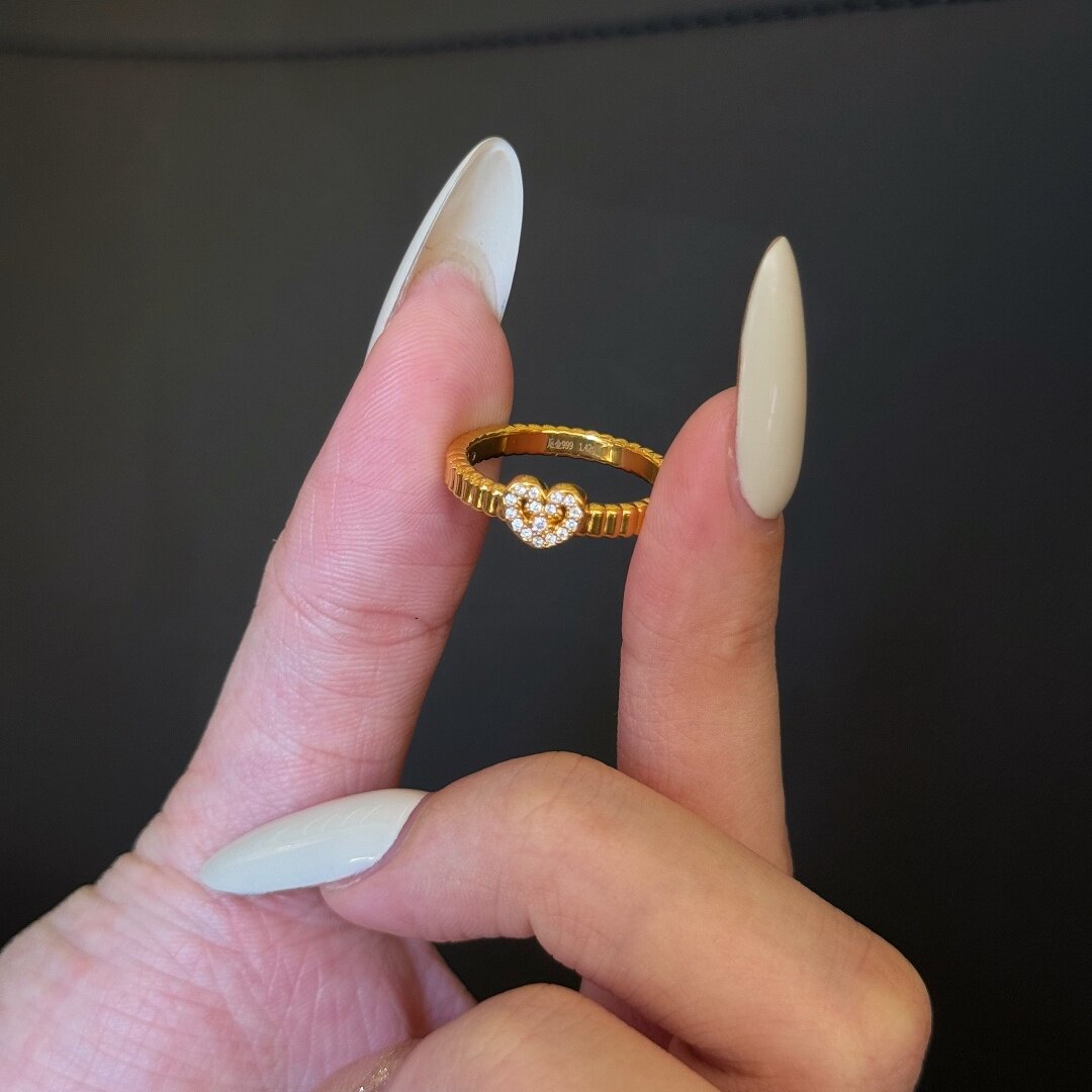 千夕足金9995D点钻心轨戒黄金戒指女款送女友七夕情人节生日礼物