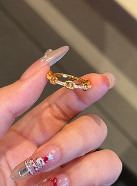 千夕足金9996D镶嵌猪鼻戒黄金戒指女款求婚情人节生日礼物送女友