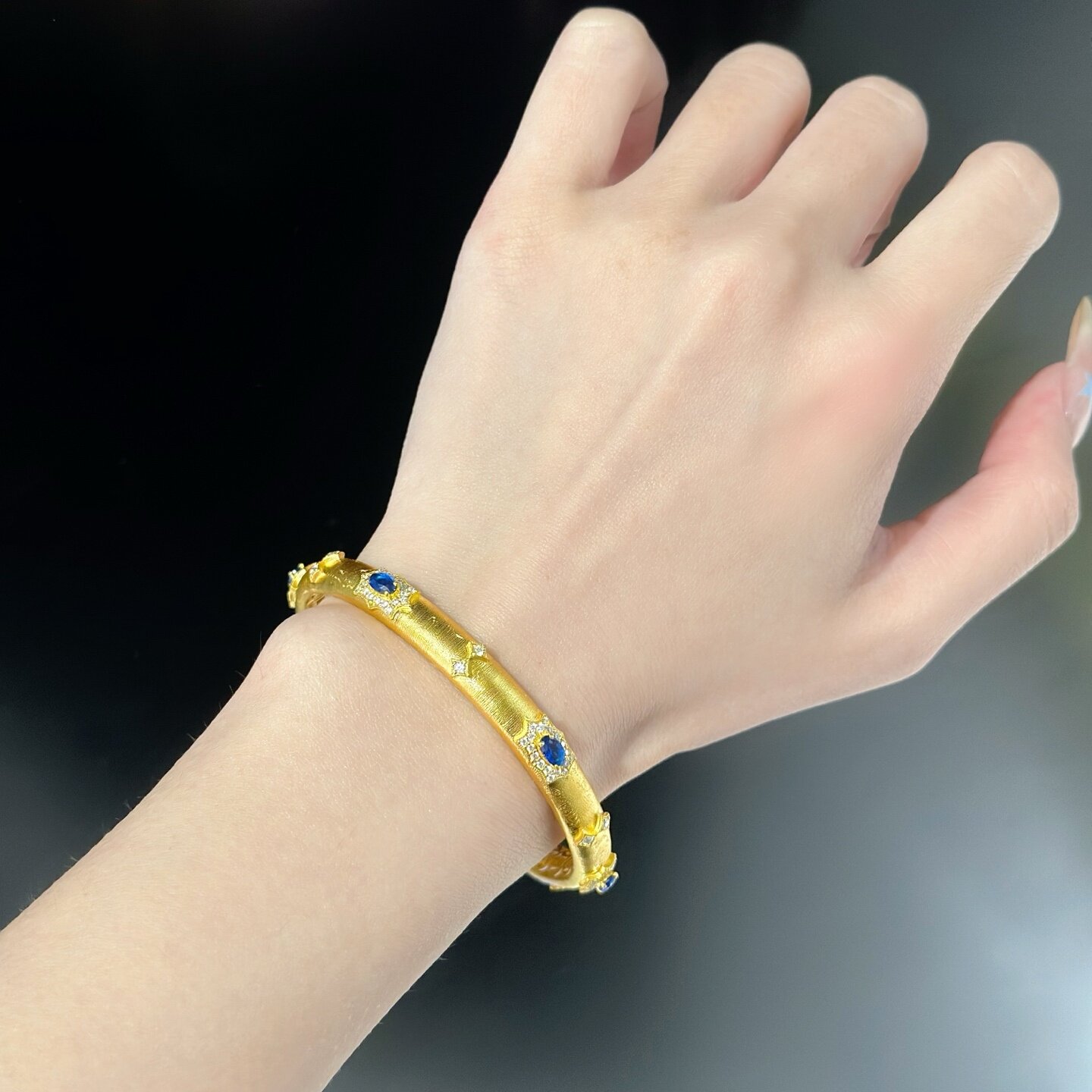 千夕 足金999蓝宝手镯黄金手镯女款情人节生日礼物送女友老婆