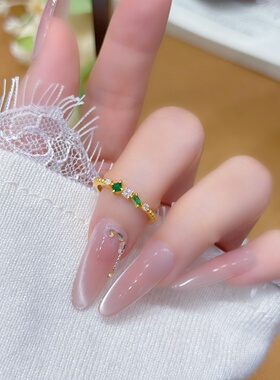 千夕 足金999清新翠钻戒黄金戒指女款求婚情人节生日礼物送女友
