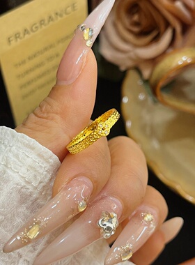 千夕 足金9996D来财铜钱戒女款黄金戒指送女友七夕情人节生日礼物