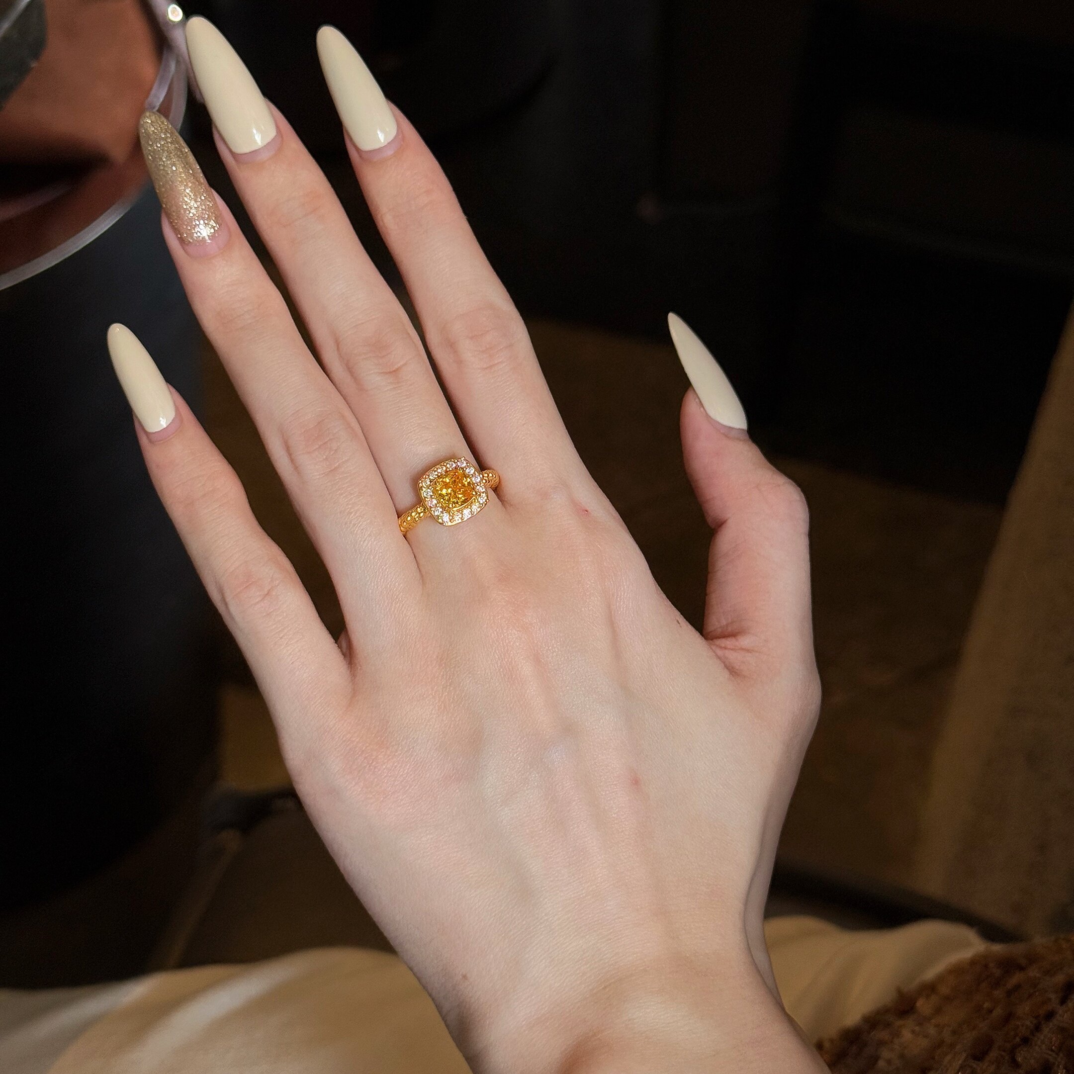 千夕足金999小黄钻戒指黄金戒指女款送女友七夕情人节生日礼物
