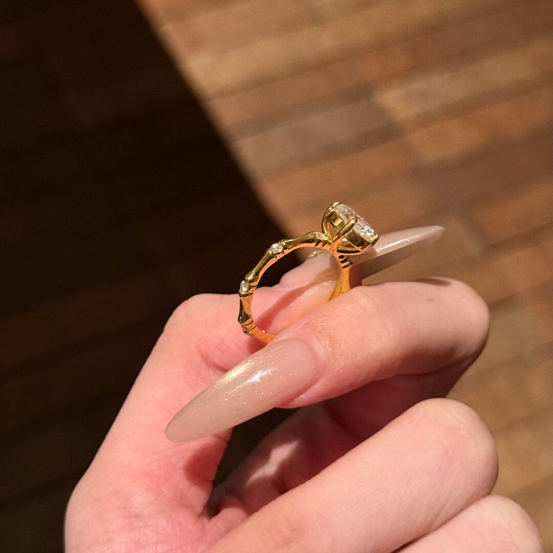 千夕足金9992克拉竹节钻戒黄金戒指女款七夕情人节生日礼物送女友