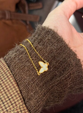 千夕 足金999白色小蝴蝶手链黄金手链女款情人节生日礼物送女友