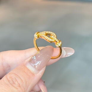 千夕 足金999满钻马蹄扣黄金戒指求婚女款情人节生日礼物送女友