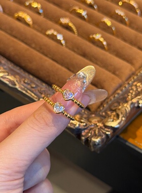 千夕足金9996D镶嵌珠爱心戒黄金戒指女求婚情人节生日礼物送女友