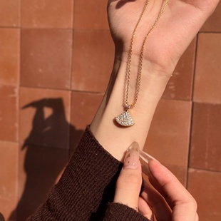 千夕 足金999大满钻裙子套链黄金项链女款情人节生日礼物送女友