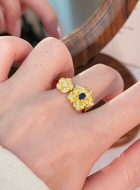 千夕 足金999双花牡丹戒黄金戒指女款求婚情人节生日礼物送女友