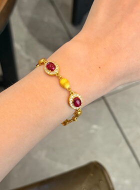 千夕 足金9995D拉丝豆豆手链黄金手链女款情人节生日礼物送老婆