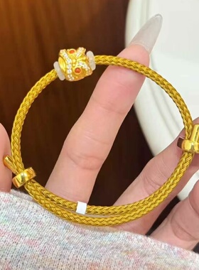 千夕 足金999国潮醒狮黄金手串女士新年情侣情人节生日礼物送女友
