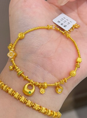 千夕 足金999小胖福盘缠手链链黄金手链女款情人节生日礼物送老婆
