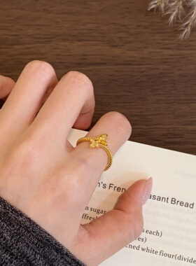 千夕 足金9996D双蝶戒黄金戒指女款求婚情人节生日礼物送女友
