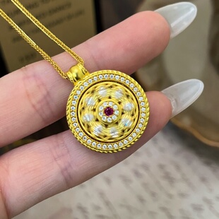 千夕 情人节生日礼物送女友 足金999水滴罗盘吊坠黄金吊坠女款