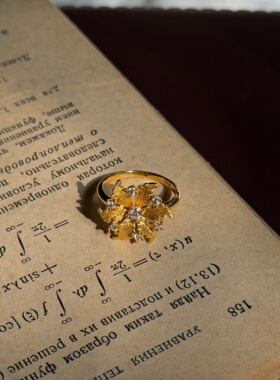 千夕足金999黄枫叶雪花戒黄金戒指女款求婚情人节生日礼物送女友