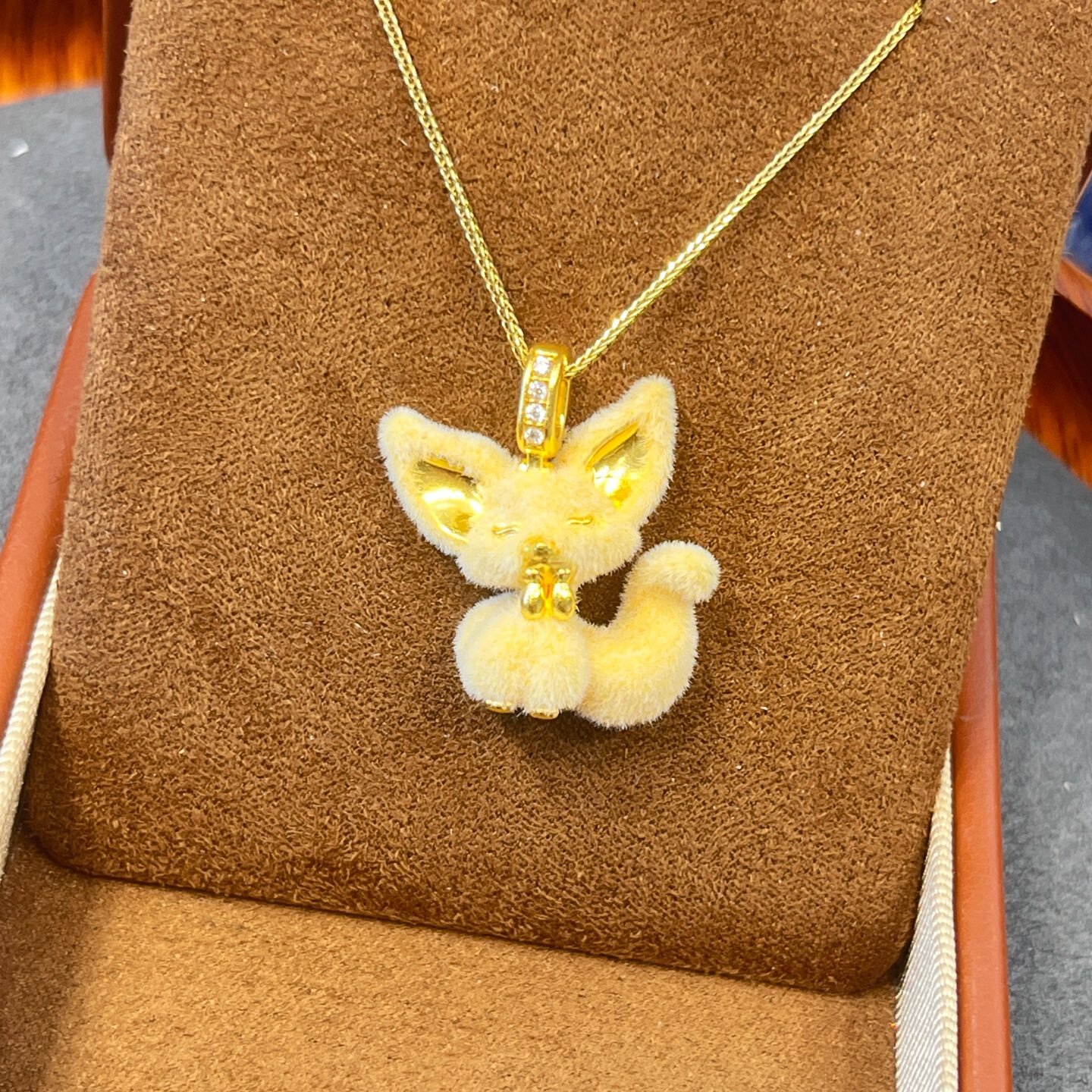 千夕 足金999毛绒狐狸吊坠黄金吊坠送女友七夕情人节生日礼物