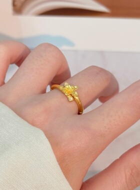千夕 足金999桃花拉丝竹节黄金戒指女款求婚情人节生日礼物送女友