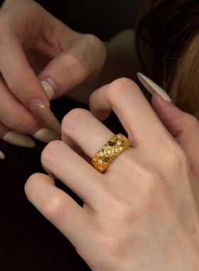 千夕 足金999鎏金蜂巢戒黄金戒指女款求婚情人节生日礼物送女友