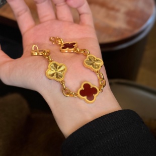 千夕 足金999红间镭射五花手工黄金手链女款情人节生日礼物送女友