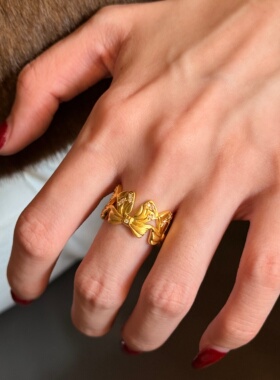 千夕足金9995D金蝶绕指戒黄金戒指女款送女友七夕情人节生日礼物