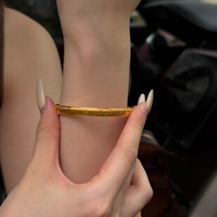 千夕 情人节生日礼物送女友 足金999星芒手镯黄金手镯女款